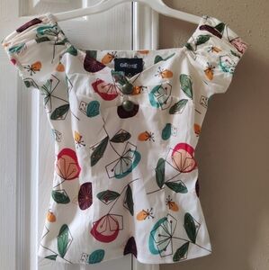 Collectif Dolores Retro 50s Mid Century Floral Top XS NWOT HTF 🏵️💠🌸